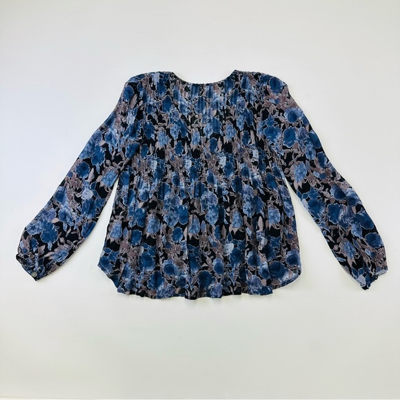 Chan Luu blue floral blouse CS long sleeve pintuck bohemian V-neck long sleeve - Picture 12 of 13